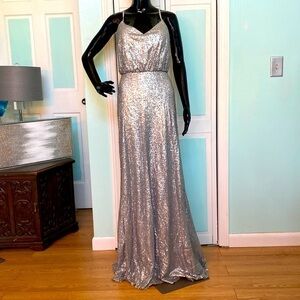 Size 12 14 Platinum Silver Sequin Mother of Bride Groom Bridesmaid dress gown